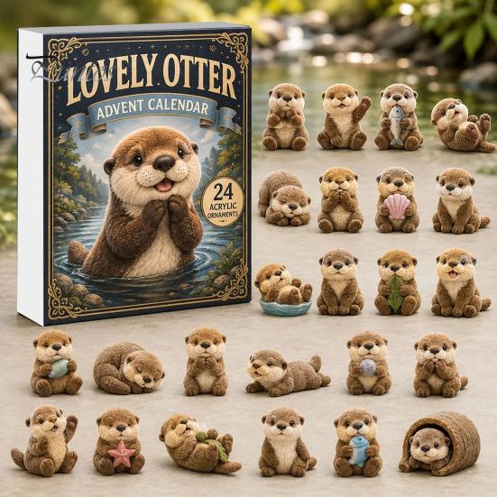 Otter Advent Calendar Otters Calendars 2026, 24 Days 2D Flat Acrylic Ornaments Christmas Miniature Animal Figures Countdown Calendar, Cute Cartoon