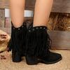 Fashion Suede Tassel Western Cowboy Boots Women 2025 Autumn Pointed Toe Vintage Rivet Ankle Boots Woman Chunky High Heels Short Boties
