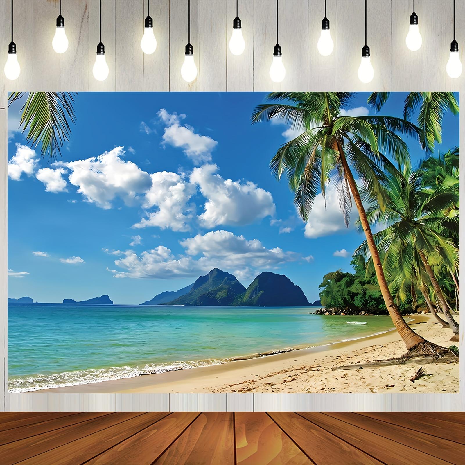 1PC vibrant tropical beach and palm tree photo background blue ocean and sunny sky suitable for parties 150X100