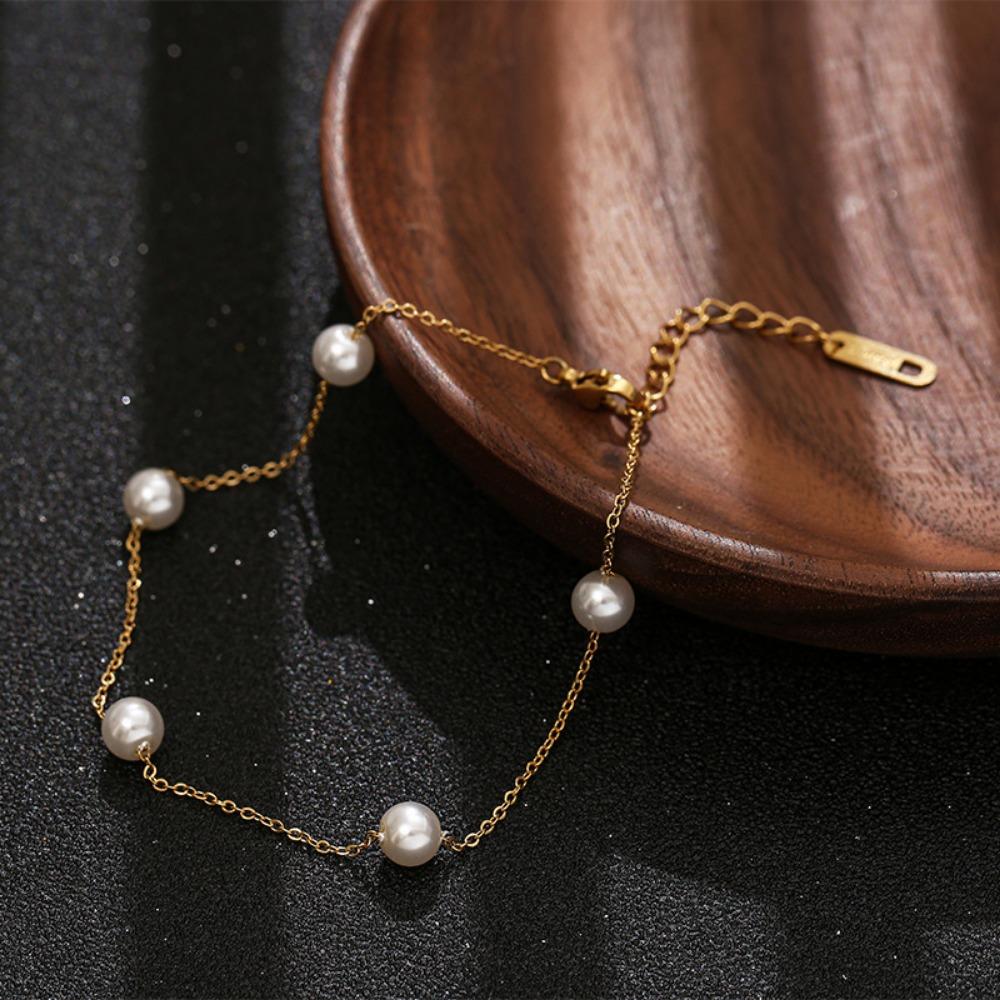 Exquisite Simple Imitation Pearl Stacked Anklets for Women Fashion Beach Vacation Daily Wear Birthday Gifts Jewelry Accessories
