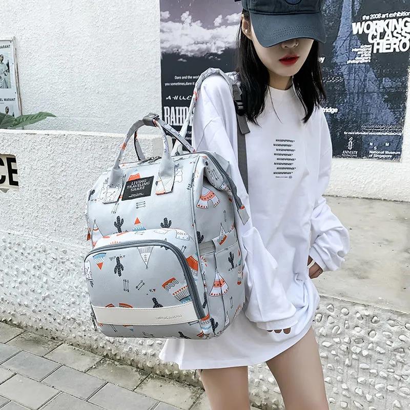 Multi Functional Backpack Large Capacity Leisure Bag Mom's Bag Zipper Opening Solid Color Travel Backpack