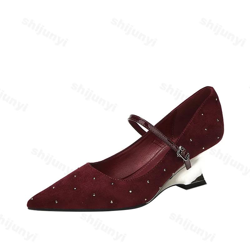 Fashion 2025 New Spring Women Pumps Fashion Sexy Black Red Shiny Pumps Women Buckle Pointed Toe High Heels Party Shoes Zapatos De Mujer