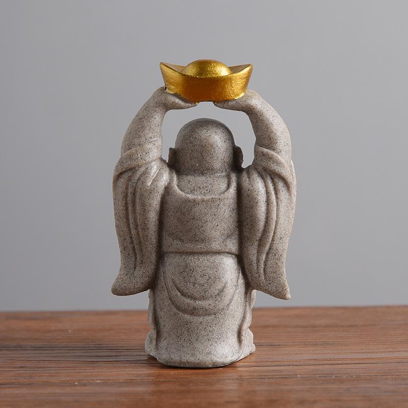 Sandstone & Handmade Resin Craft Statue, Chinese Style Smiling Buddha & Maitreya Buddha, Gold-Painted Creative Gift Decoration
