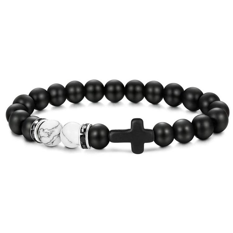 New Retro Cross Natural Stone Bracelet Tiger Eye Stone Lava Volcanic Stone Elastic Bead Men's Bracelet