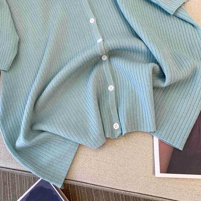 Plus Size Women V Neck Short Sleeve Slim Fit Knit Casual Cardigan Top