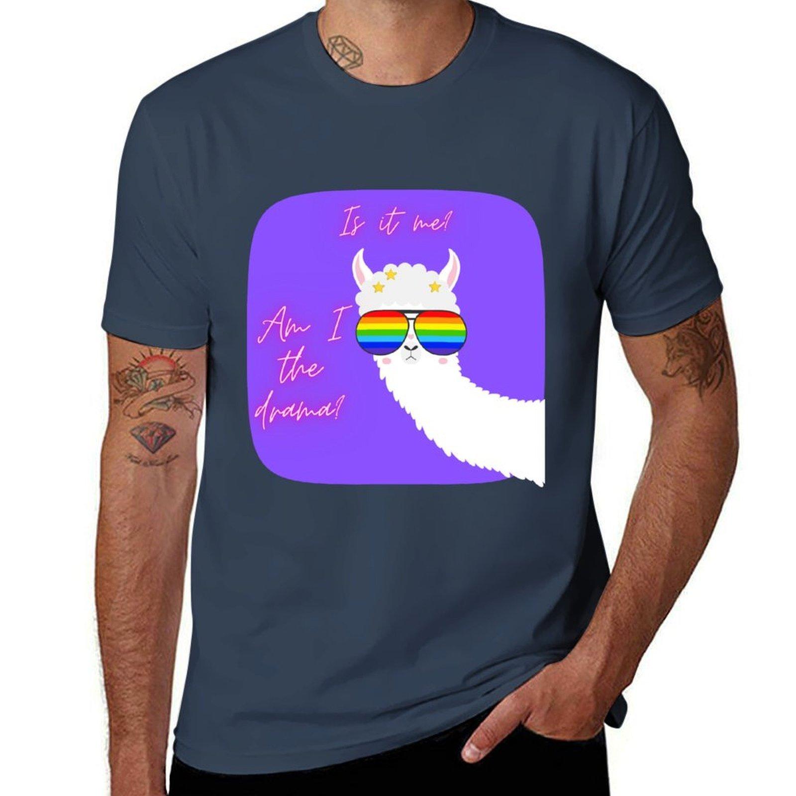 Я драма Радужная Лама Футболка футболки для мужчины хлопок хлопковая футболка 100 Футболка S