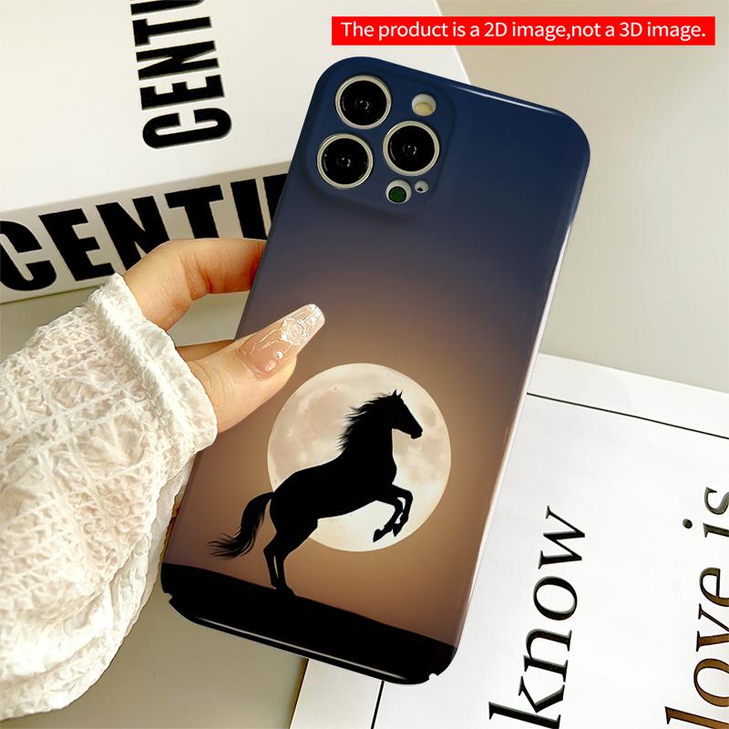 2DFlat Moonlit Horse Silhouette Phone Case All Inclusive Film Hard iPhone Case, Compatible with iPhone 18 Pro Max 17 16 15 14 13 12 11