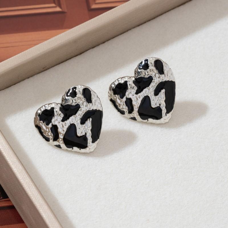 Vintage Einzigartig Leopardenmuster Quadratisch Rund Herzförmig Ohrringe Damen Textur Emaille Geometrisch Steckerohrringe Schmuck