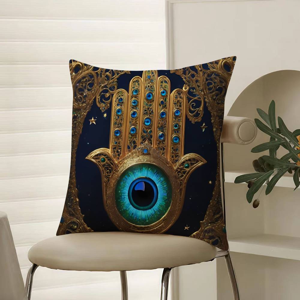 Beautiful Mysterious Style Hamsa-A Pillow Case Comfort Sofa Bed Silky Elegant Invisible Zipper Decorative Cushion Cover