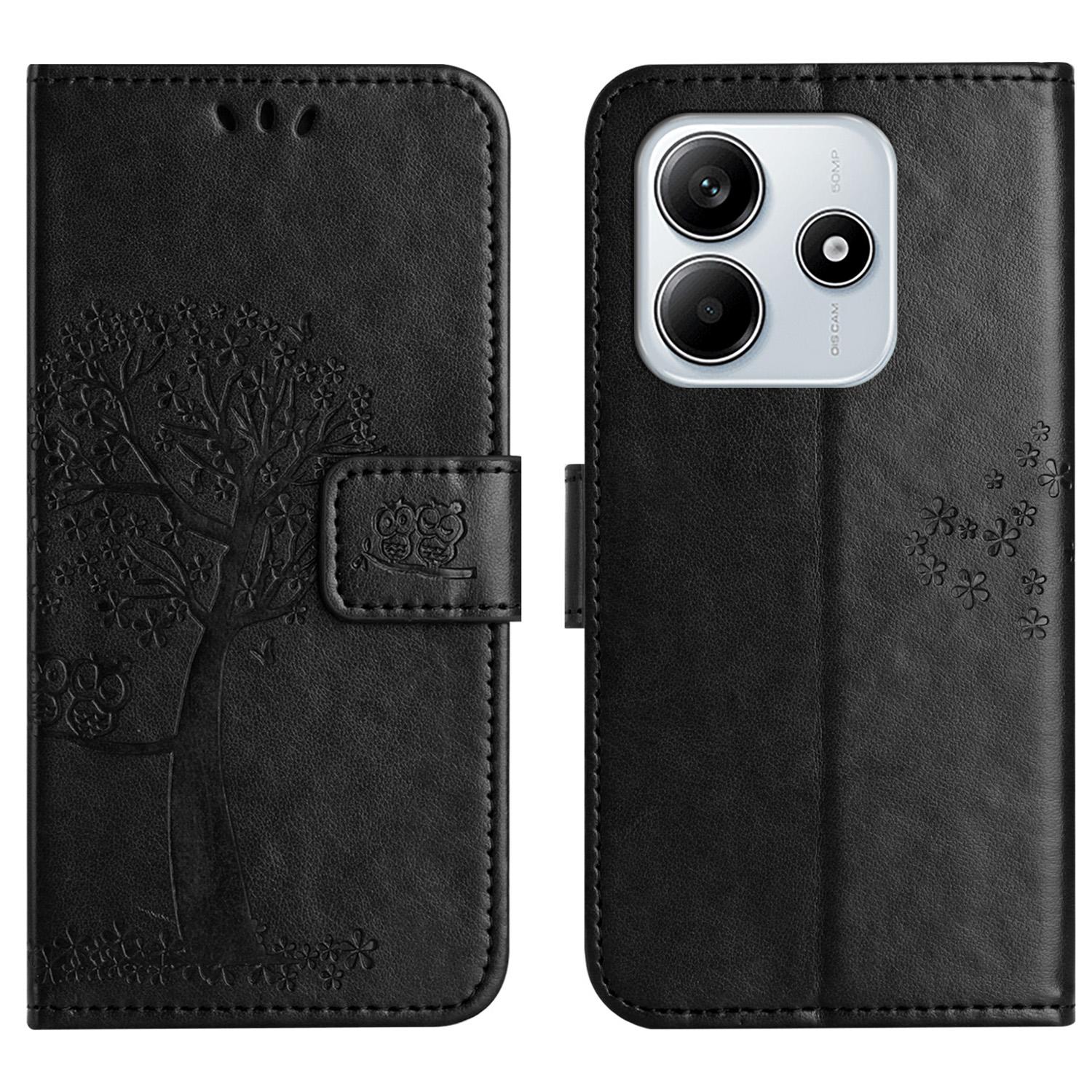 

Для Xiaomi Redmi Note 14 4G (164,84x78,15x8,16 мм) Чохол PU Шкіра Сова Дерево Тиснений Гаманець Чохол для Телефону Black