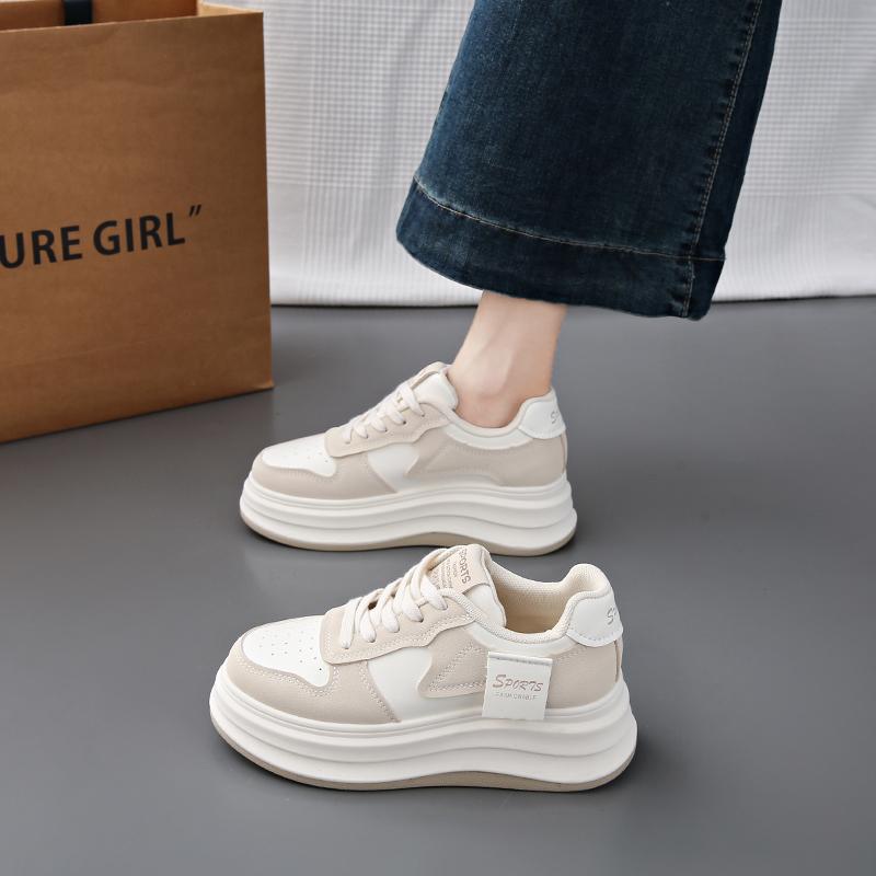 Fashion CRLAYDK Women's Skateboard Sneakers Casual Walking Height Increase Shoes PU Leather Lace Up Platform Ladies Shopping Tennis