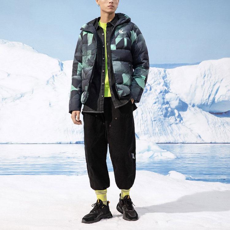 Anta Basketball Series Full Print Colorblock Hooded Down Jacket Men Outerwear Fairy-Tale-Green 152141923-4