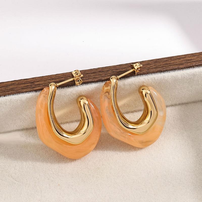 Exaggerated Gradient Vintage Irregular C Shaped Resin Hoop Earrings For Women