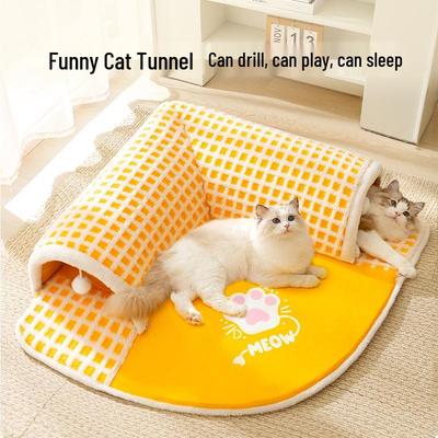 Autumn/Winter Cat and Dog Bed with Tunnel and Rolling Cage