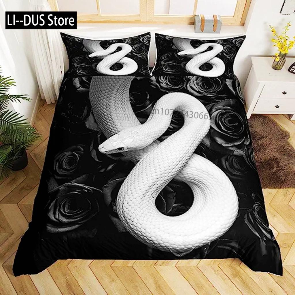 3D Snake Duvet Cover Green Snake Duvet Cover 3D Reptile Print Bedding Set Wild Animal Quilt Cover For Room Decor Women Men Teen