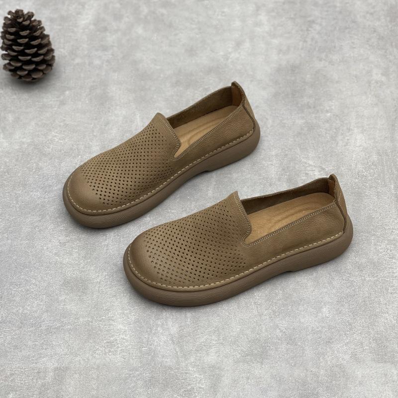 Retro Handgefertigte Einzelne Schuhe, Perforierte Atmungsaktive Schuhe, Weiches Leder Lässige Herrenschuhe