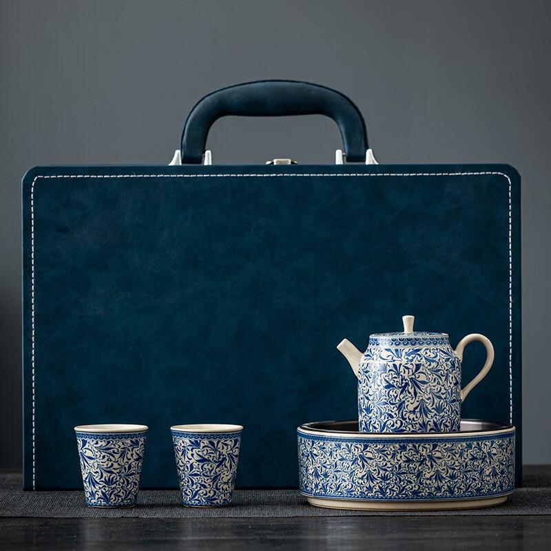 Chaxun Blue & White Ceramic Tea Set with Tray