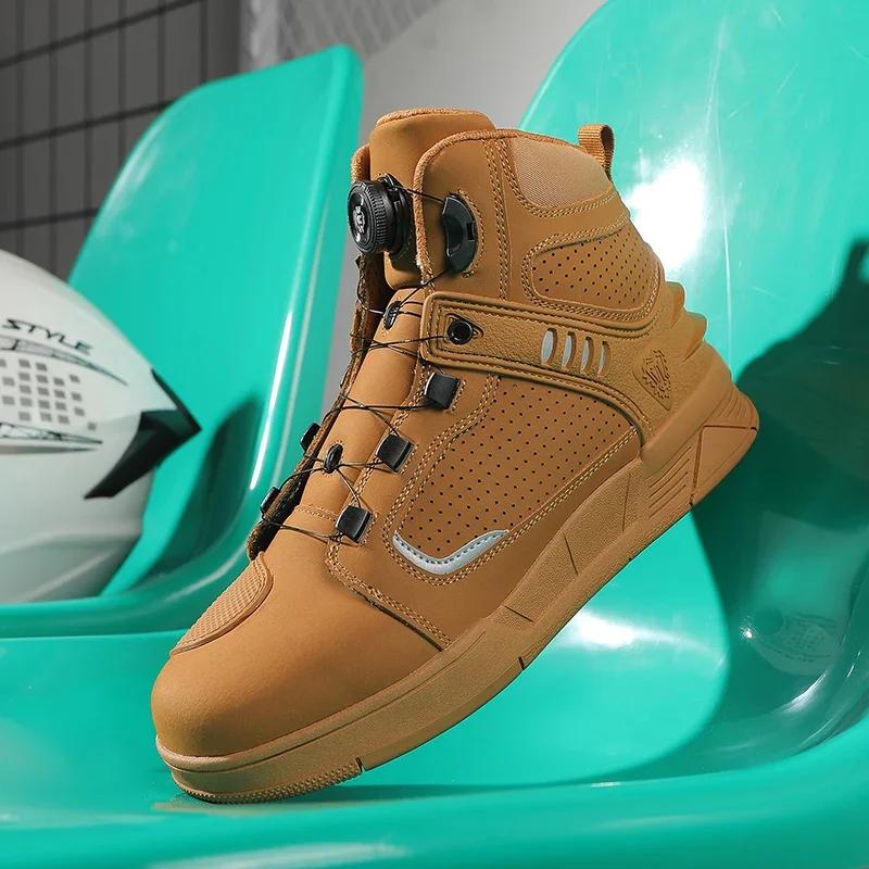 Size 47 Men's Shoes Top Quality Riding Boots Motorcycle Shoes for Men's Leather Waterproof Quick Lacing Biker Shoes Botas Hombre