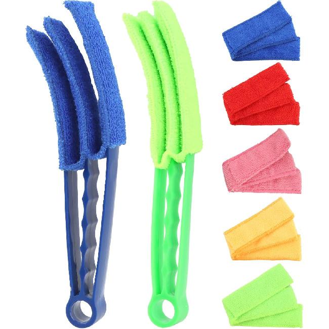 2PCS Blind Cleaner Brushs with 5 Reusable Microfiber Sleeves Brush, Window Blind Duster Tool Blind Cleaner Tool for Window, Car Air Condition, Fans,