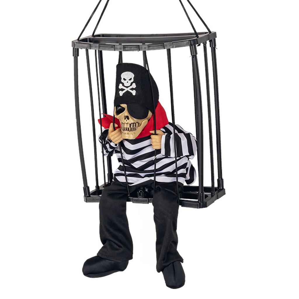 Scary Skull Cage Prisoner Haunted House Decor Spooky Hanging Ghost Screaming All Hallow Day Prop wit