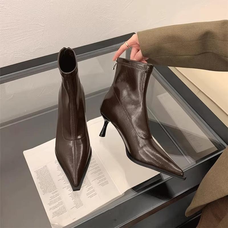 New Women'S Ankle Boots Sexy Pointed Toe Woman Short Boots Fashion Causal Ladies Thin High Heel Boots Solid Color Stiletto