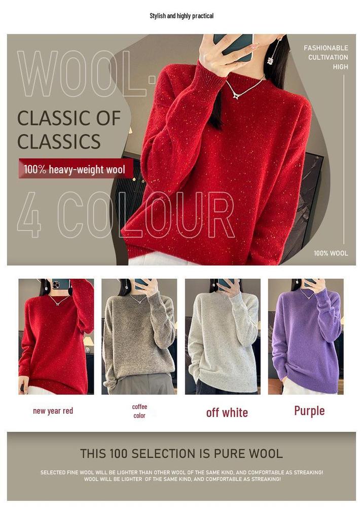 100% Pure Wool Seamless Round Neck Long Sleeve Slimming Sweater for Women - Autumn Winter Base Layer