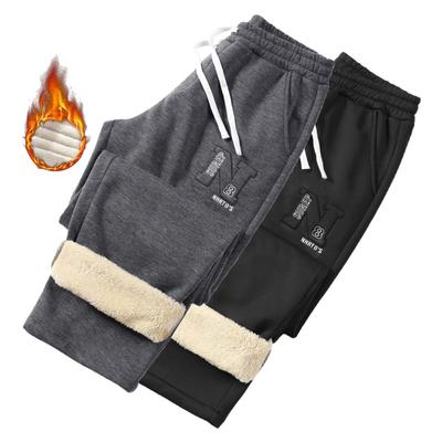 Zimná jahňacia vlna Teplé ležérne nohavice Pánske fitness tepláky na jogging Mužské nohavice s pevným sťahovaním Fleece rovné nohavice