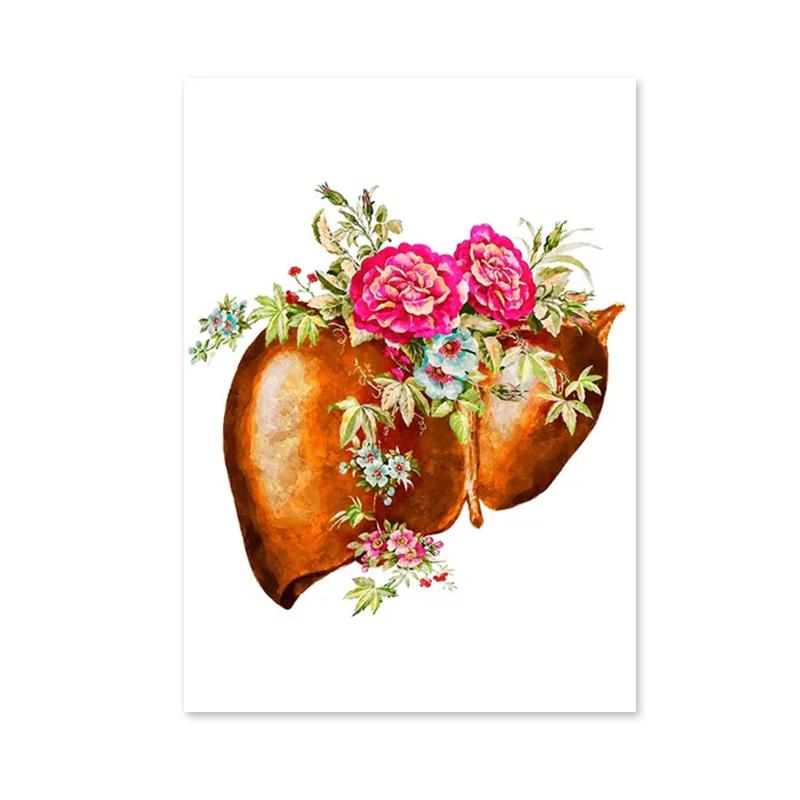 Flower Brain Heart Skull Organ Anatomy Wall Art Canvas Painting Medical Posters and Prints for Doctors Offices Hospitals Decor