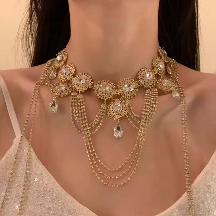 Super Flash Diamond Fringed Necklace Light Luxury Niche High-end Collar Dress Accessories Dinner Collarbone Chain Neck Chain Female Tide