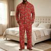 Men's Christmas Pajama Set with Button Down Shirt and Straight Leg Pants, Casual Print Sleepwear Two Piece Outfit, Festive Holiday Loungewear