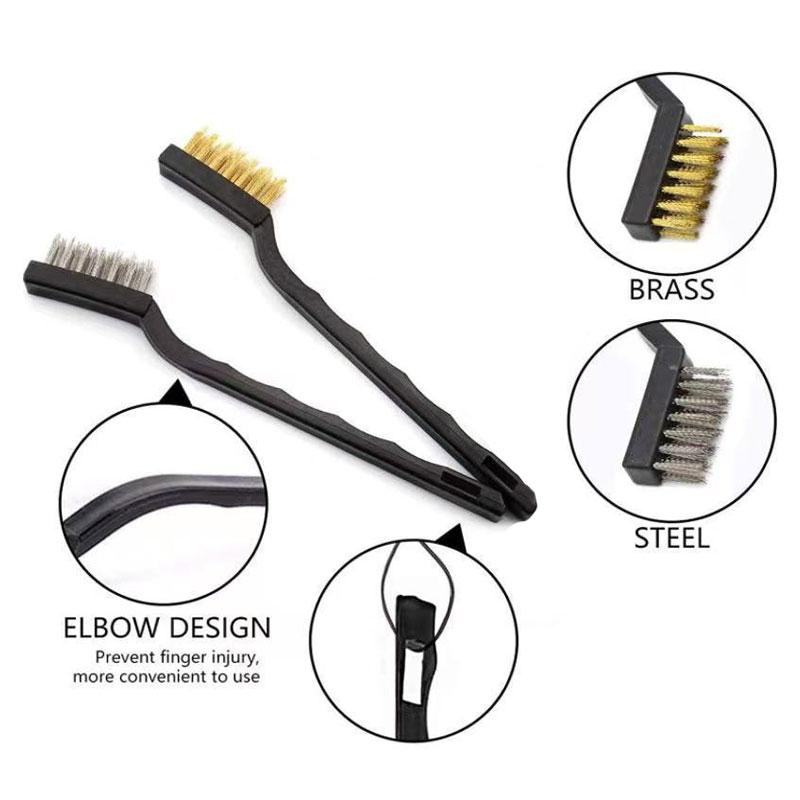 2 Stück Mini-Drahtbürsten für die Automobilreinigung Schweißschlacke und Rost Edelstahl Messing Bürsten-Set Gebogener Griff Kratzbürste