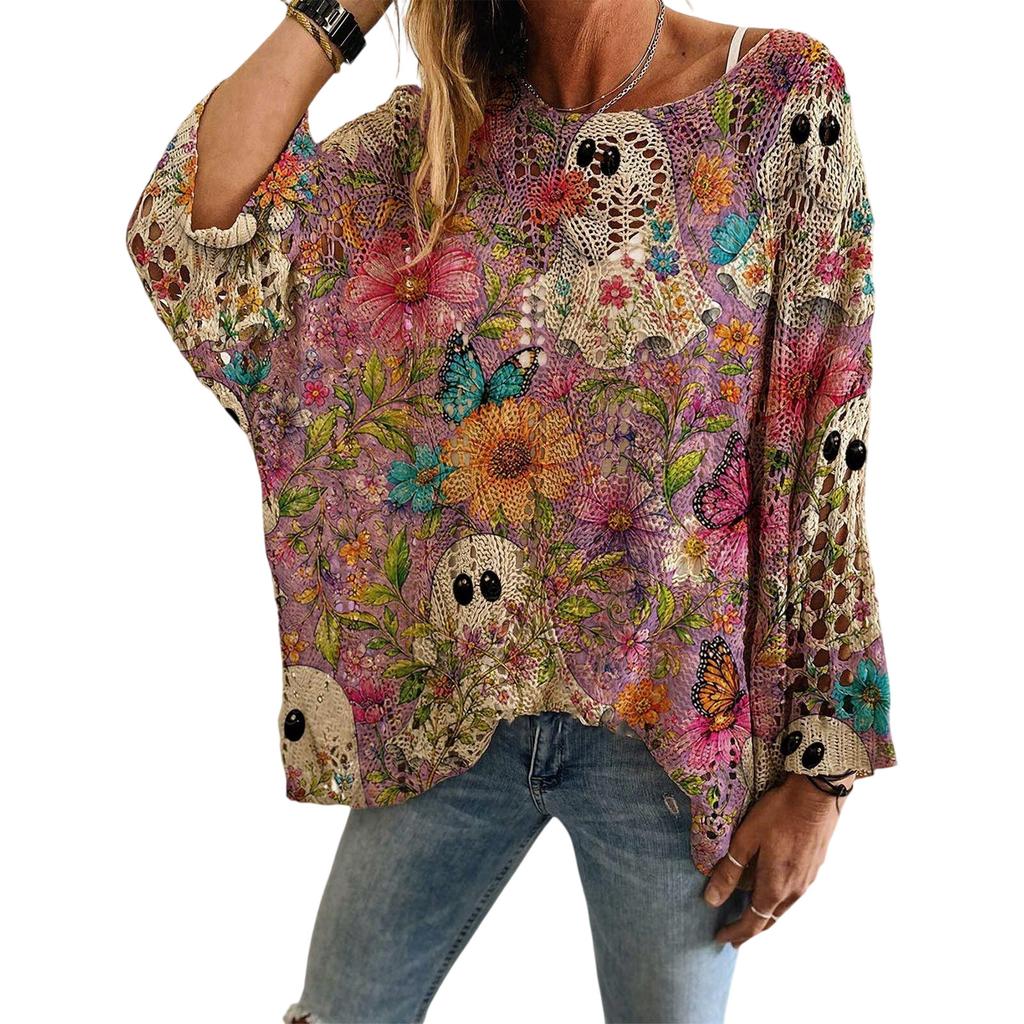 Women's Halloween Print Knit Pullover Sweater Top