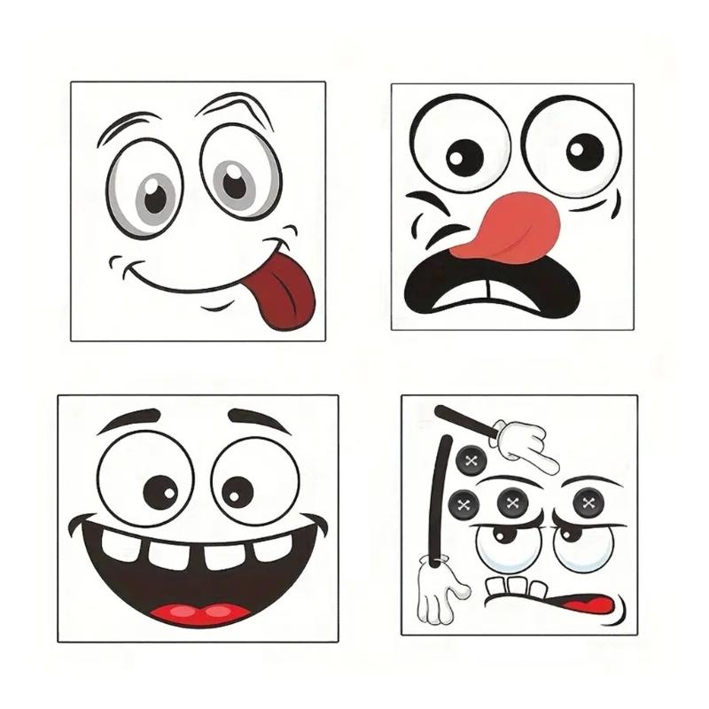 

Pack Of 4 Cartoon Smiling Face Stickers PVC Decals For Gaming Console Devices Laptops Phones Easy Peelable Stick Design 1