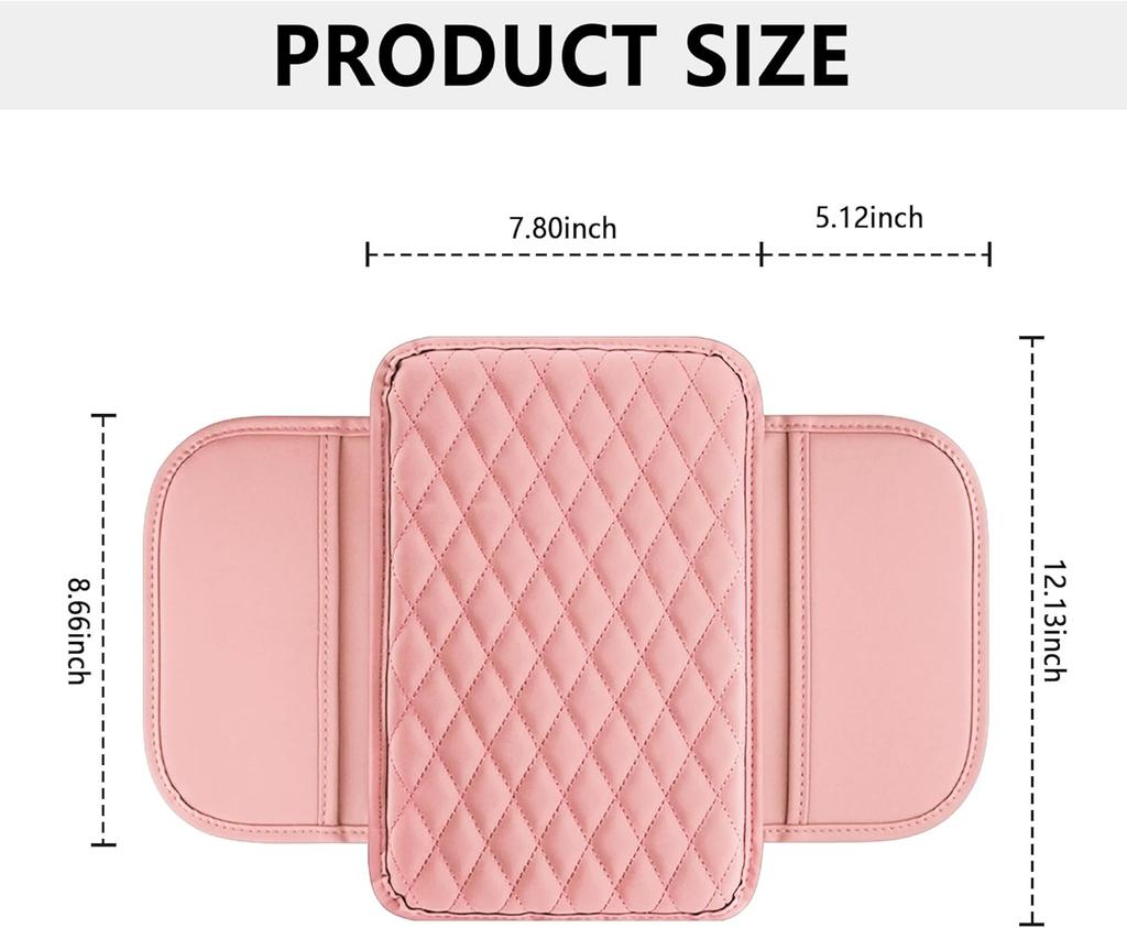 Upgraded Microfiber Leather Car Center Console Armrest Cover Cushion | with 2 Storage Bags Pink Interior Accessory