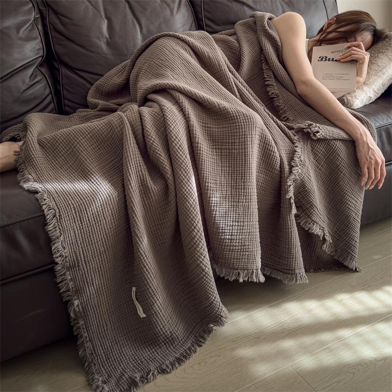 100% Cotton Muslin Throw Blanket Cozy Soft Washed Cotton Blanket,All Season Breathable 6-Layer Gauze Blanket Throw for Sofa