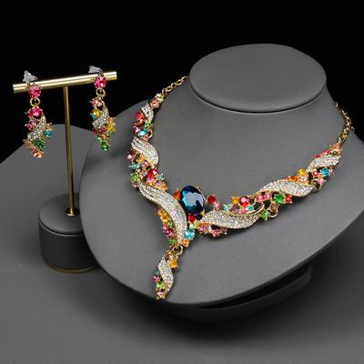 Rhinestone Necklace Earrings for Women Collar Gift Party Wedding Jewelry Sets