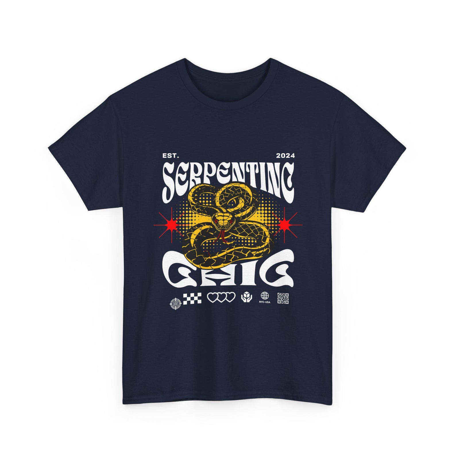 Serpentine Tee | Yellow Snake Illustration, Vintage Rock Poster Style, Viper Shirt, 4XL