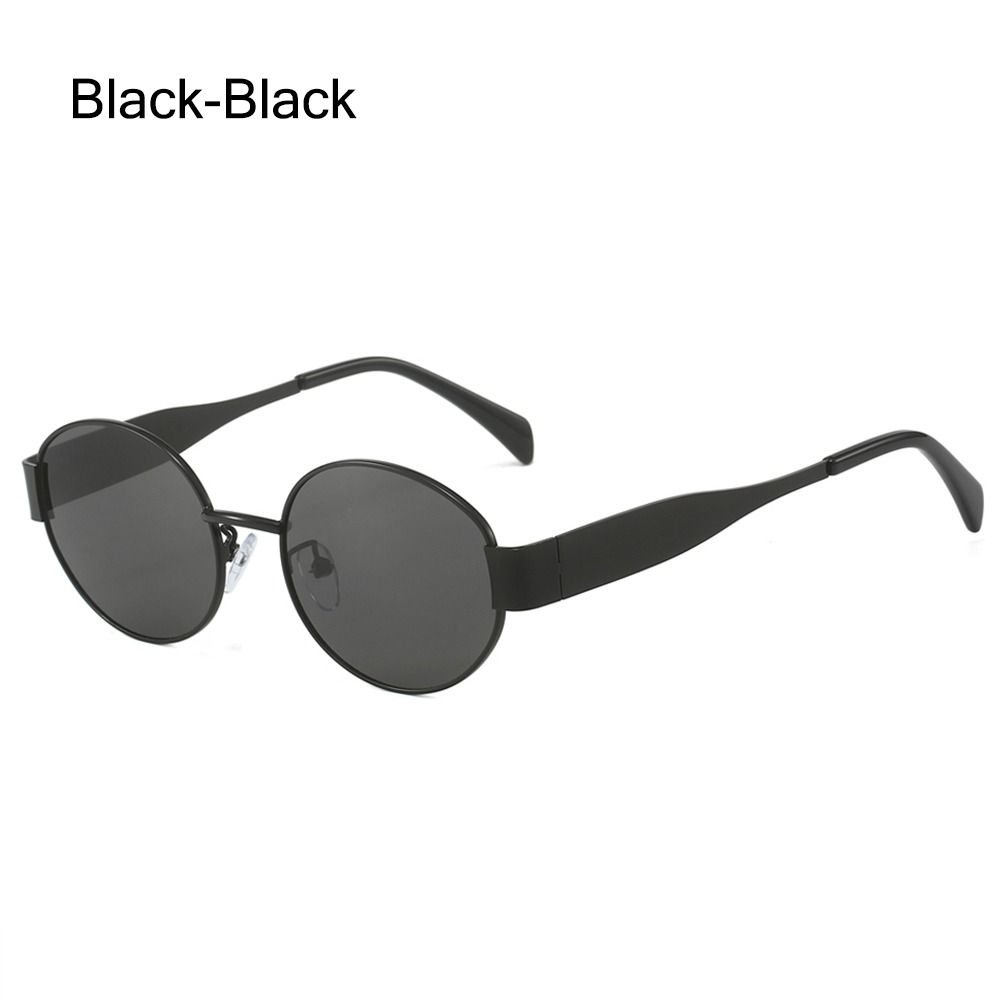 Vintage Metal Frame Oval Sunglasses Uv400 Protection Punk Sun Glasses Black Shades For Women & Men