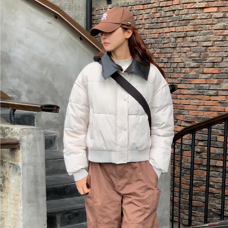 

2025 новый хлопковый костюм женский зимний корейская версия лацкан короткая хлопковая куртка внахлест свободная стеганая куртка утолщенная куртка S белый