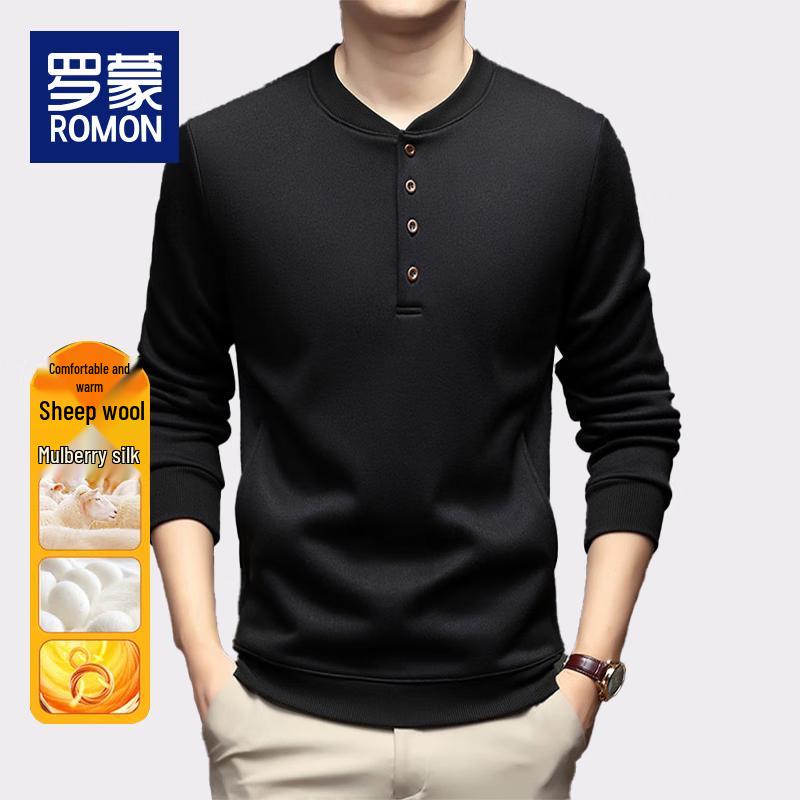 Luomeng Men s Warm Fleece-Lined Henley Sweatshirt BY1831 4XL (190cm)
