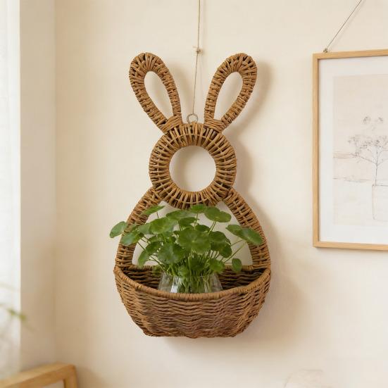 Hanging Wall Pocket Handwoven Wicker Easter Bunny Basket Rustic Charm Unlined Basket Flowers Eggs Gifts Indoor Outdoor Seasonal Decor