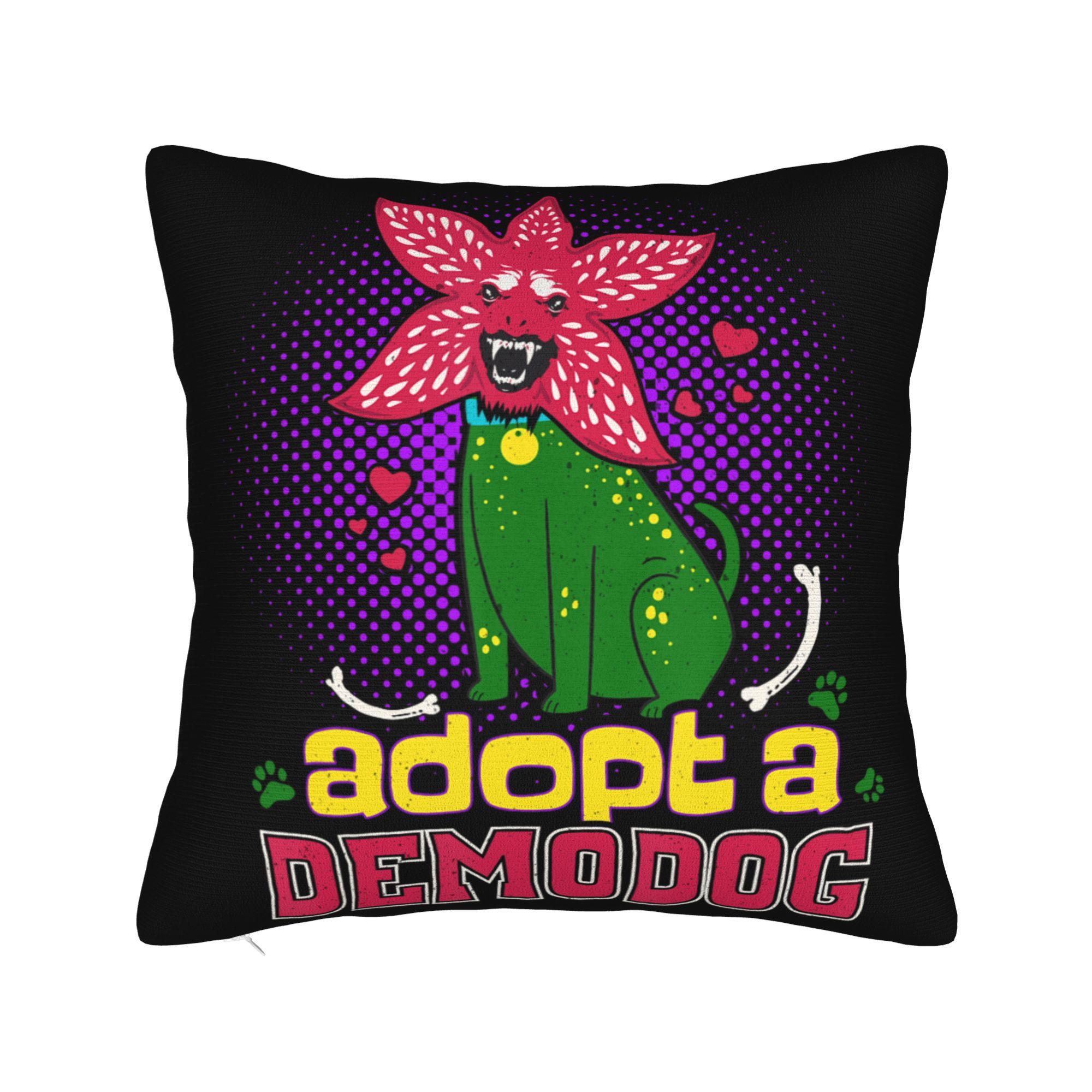 Pillow Case Adopt A Demodog Funny Dog Lovers Comfy Pillow Cover For Living Room Bed Chair Vintage Pillowcases Peach skin 18*18(CM)-1Pcs