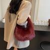 Elegant Faux Furry Texture Purse Half Moon Shape Tote Bag Trend Plush Clutch Handbags  Winter
