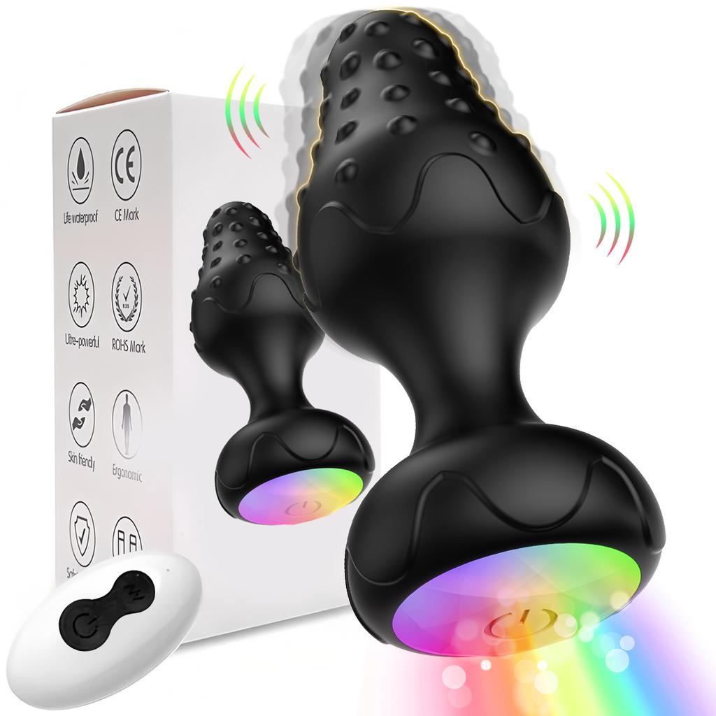 Color Light Emitting Anal Plug Adult Toy for Men Women Silicone Plug Vibrator with LED Remote Control Plug