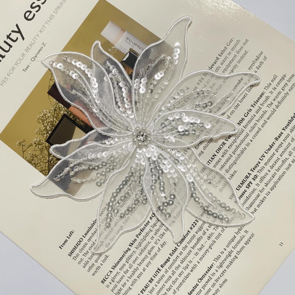 

Flower Embroidery Embroidery Patches Sequin Fabric Patches Applique Patches Headwear Accessories білий