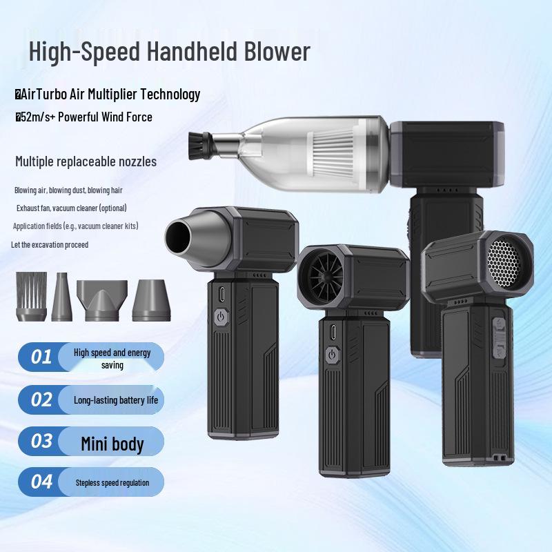 High-Speed Brushless Motor Fan for Snow and Dust Removal - Handheld, Lithium Battery-Powered for Outdoor and Gaming Use.