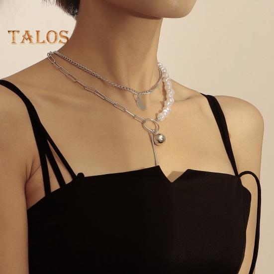 Collier de perles baroques artificielles superposées pour femme, collier à chaîne trombone en perles artificielles empilables, bijoux pour femme et petite amie