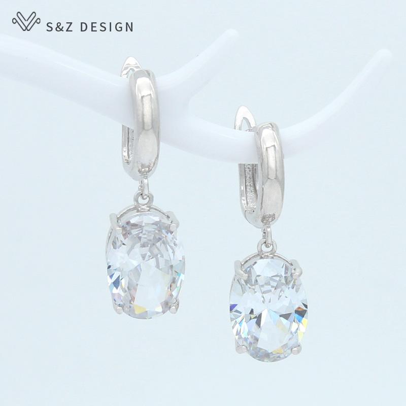 Moda owalne różowe złoto kolor cyrkonia jajko kształt spadek kolczyki dla kobiet biżuteria dziewczęca wesele prezent