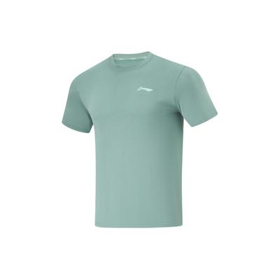 Li Ning Respirável Cor Sólida Gola Redonda Pulôver Manga Curta Camiseta Tops Masculinos Verde Lago ATSU195-4