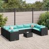 10 Piece Garden Lounge Set with Cushions Black Poly Rattan